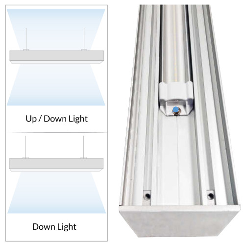 4 Foot LED Linear Office Fixture - 30 Watt Down and 10 Watt Uplight - 120-277V - CCT Selectable - Connectable Hanging Office Light