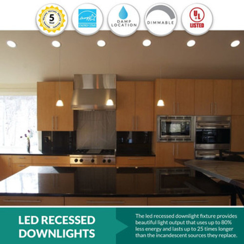 6 Inch Recessed Can Retrofit - 13 Watt - 950 Lumens - Color Selectable 27K/30K/35K/40K/50K - 120V - Recessed Can Required - Dimmable