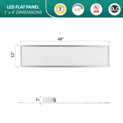 1x4 LED Flat Panel - 40 Watt - 4600 Lumens - 35K/40K/50K Color Selectable - 120-277V - Dimmable - With Emergency Battery Back-Up
