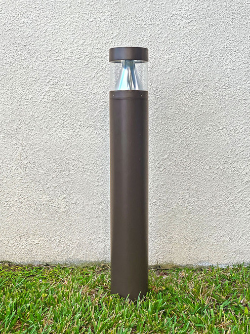 LED Bollard Light with Cone Reflector and Flat Head- Watt Selectable 12/16/22W - Color Selectable 30K/40K/50K - Bronze Finish