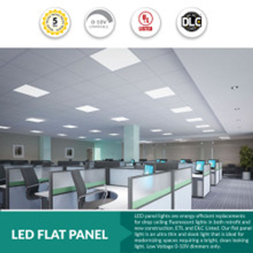 2x2 LED Flat Panel - 40 Watt - 4400 Lumens - 5000K Daylight - 120-277V - Dimmable - For Recessed Drop Ceiling