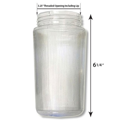6 Inch Plastic Cylinder Threaded Lip Opening Clear Ribbed Acrylic 901