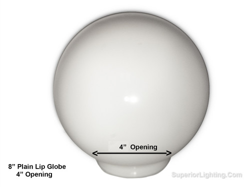 8 Inch Plastic Globe Plain Lip Opening White Acrylic