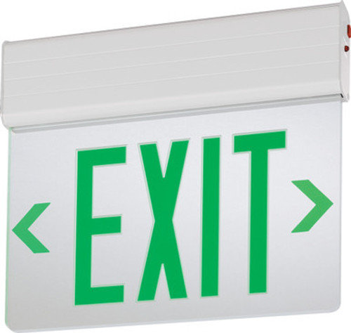 Lithonia Lighting - Emergency exit illuminated sign - Surface mount LED edge-lit, White, Single face, Green, Emergency, SKU - 144FFE - Model EDG W 1 G EL M6