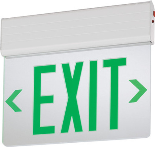 Lithonia Lighting - Emergency exit illuminated sign - Surface mount LED edge-lit, White, Double face, Green, Emergency, SKU - 144FFK - Model EDG W 2 GMR EL M6