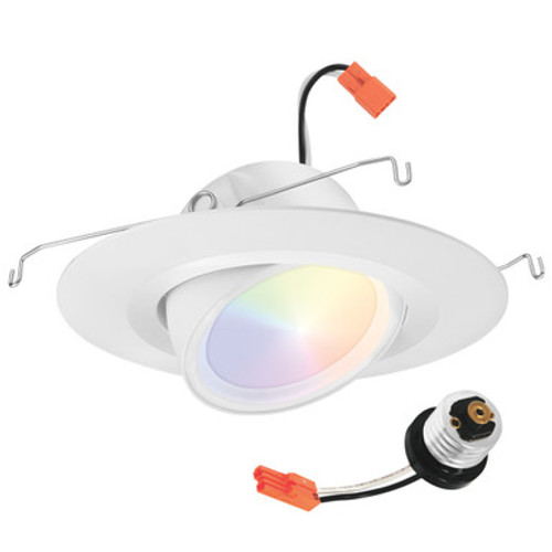 Juno - Downlighting fixtures - The Juno RetroBasics 5/6 inch Smart Adjustable Recessed LED Trim Kit is the perfect way to get connected with smart home lighting. The Smart RetroBasics uses Bluetooth or Zigbee to pair to your mobile device or compatible smart home hubs. The Smart Downlight is also certified with SmartThings, Amazon Alexa, and Google Home platforms once installed. The adjustable gimbal design provides up to 35 degree vertical aiming and horizontal adjustment to easily highlight focal points within a room as well as providing a solution for sloped ceilings. Available in 4 inch and 5/6 inch sizes, the Adjustable Downlight also features a regressed lens to aid in glare control while giving the product a more traditional aesthetic. - Model RB56AC RGBW MW M6