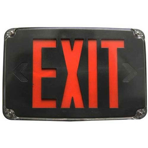 Wet location LED emergency exit sign, Black, Single face, Red - WLTE B 1 R EL SD TP