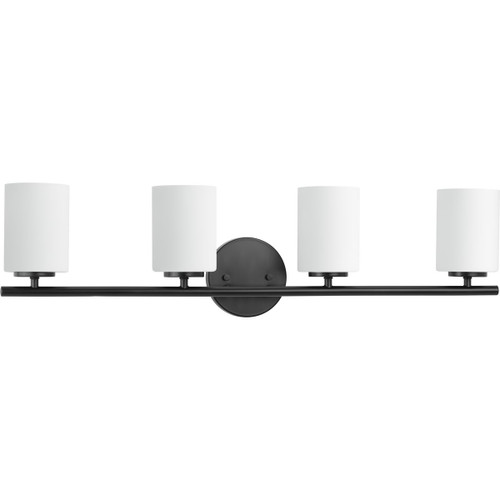 Progress Lighting Bath & Vanity Light - Replay Collection Four-Light Textured Black Etched Glass Modern Bath Vanity Light - Model P2160-31