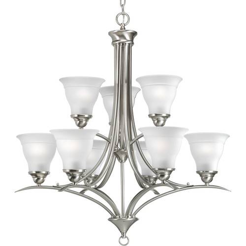 Progress Lighting Chandeliers Light - Trinity Collection Nine-Light Brushed Nickel Etched Glass Traditional Chandelier Light - Model P4329-09