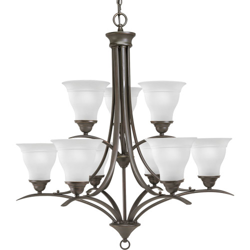 Progress Lighting Chandeliers Light - Trinity Collection Nine-Light Antique Bronze Etched Glass Traditional Chandelier Light - Model P4329-20