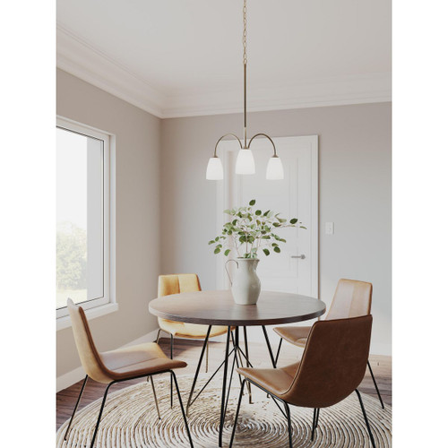 Progress Lighting Gather Collection Three-Light Antique Bronze Etched Glass Traditional Chandelier Light - Dry Location Listed Application Shot Model P4734-20