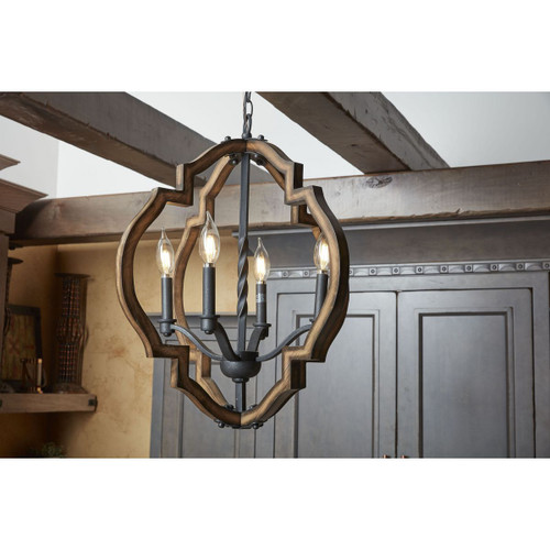 Progress Lighting Spicewood Collection Four-Light Gilded Iron Farmhouse Chandelier Light - Dry Location Listed Application Shot Model P4766-71