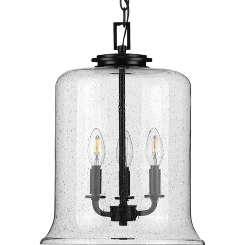 Progress Lighting Pendants Light - Winslett Collection Three-Light Matte Black Clear Seeded Glass Coastal Pendant Light - Model P500239-031