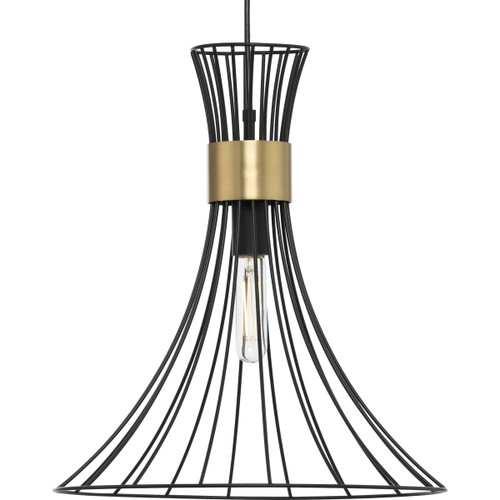 Progress Lighting Pendants Light - Lorin Collection One-Light Mid-Century Modern Matte Black Metal Pendant Light - Model P500365-31M