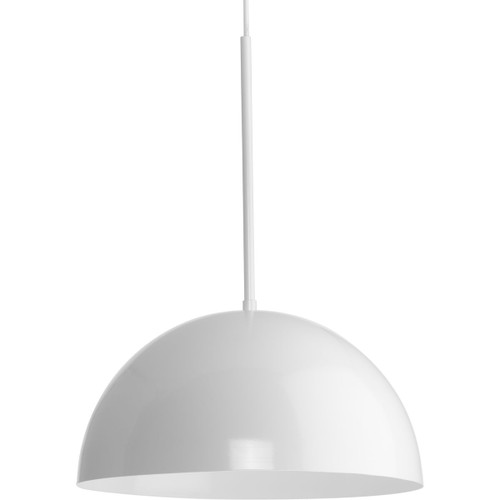 Progress Lighting Pendants Light - Perimeter Collection One-Light White Mid-Century Modern Pendant with metal Shade - Model P500379-030