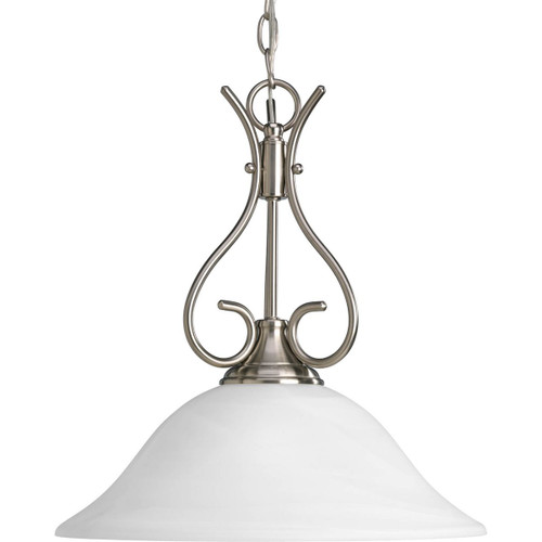 Progress Lighting Pendants Light - Alabaster Glass One-Light Brushed Nickel Traditional Pendant Light - Model P5091-09