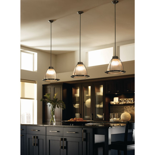 Progress Lighting Prismatic Glass Collection One-Light Brushed Nickel Clear Prismatic Glass Coastal Mini-Pendant Light - Dry Location Listed Application Shot Model P5183-09