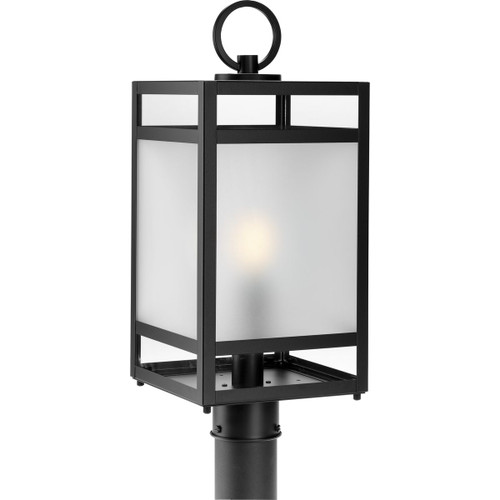 Progress Lighting Outdoor Light - Parrish Collection One-Light Matte Black Clear and Etched Glass Modern Craftsman Outdoor Post Light - Model P540105-31M