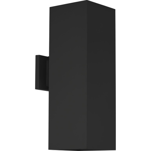 Progress Lighting Cylinder Light - 6" Square Up/Down Wall Lantern Two-Light Modern Black Outdoor Wall Lantern with top lense - Model P560294-031