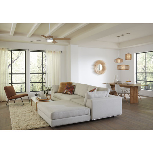 Progress Lighting Schaffer II Collection 56 in. Four-Blade Satin White Modern Organic Ceiling Fan with Integrated LED Lamped Light and Natural Jute Accents - Damp Location Listed Application Shot Model P250097-028-30