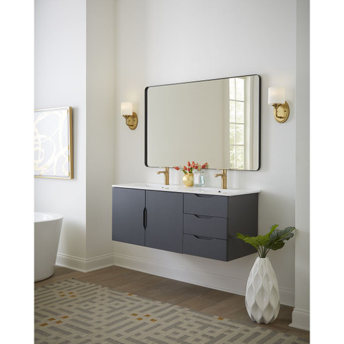 Progress Lighting Lynzie Collection One-Light Brushed Gold Etched Opal Glass Modern Bath Vanity Light - Damp Location Listed Application Shot Model P2801-191