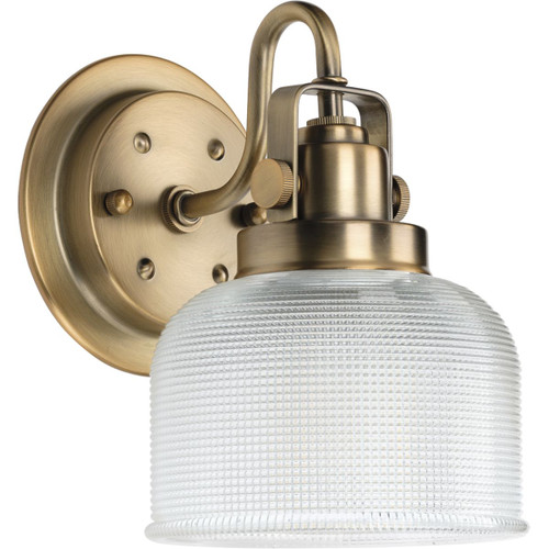 Progress Lighting Bath & Vanity Light - Archie Collection One-Light Vintage Brass Clear Double Prismatic Glass Coastal Bath Vanity Light - Model P2989-163