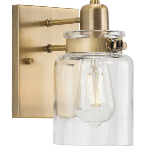 Progress Lighting Bath & Vanity Light - Calhoun Collection One-Light Vintage Brass Clear Glass Farmhouse Bath Vanity Light - Model P300045-163