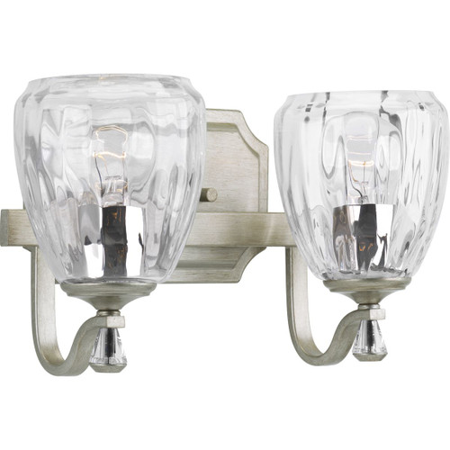 Progress Lighting Bath & Vanity Light - Anjoux Collection Two-Light Silver Ridge Clear Water Glass Luxe Bath Vanity Light - Model P300117-134