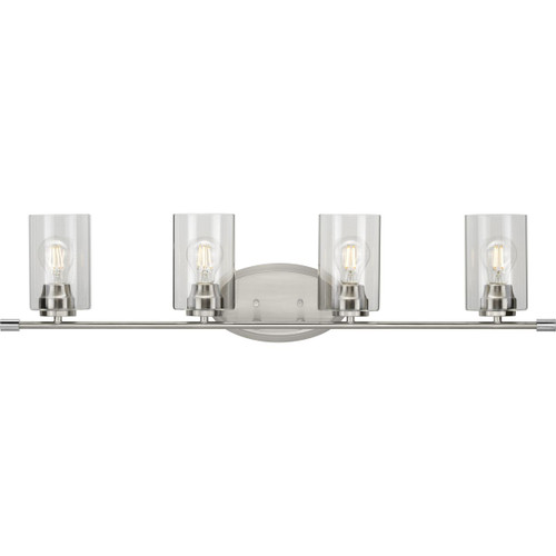 Progress Lighting Bath & Vanity Light - Riley Collection Four-Light Brushed Nickel Clear Glass Modern Bath Vanity Light - Model P300279-009