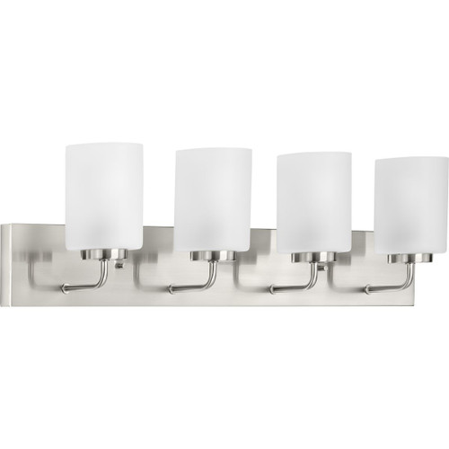 Progress Lighting Bath & Vanity Light - Merry Collection Four-Light Brushed Nickel and Etched Glass Transitional Style Bath Vanity Wall Light - Model P300330-009