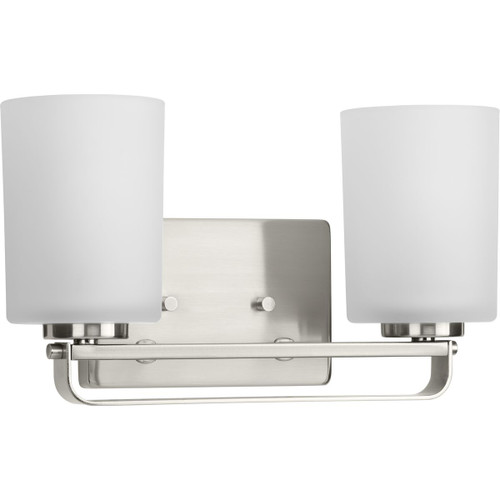 Progress Lighting Bath & Vanity Light - League Collection Two-Light Brushed Nickel and Etched Glass Modern Farmhouse Bath Vanity Light - Model P300342-009