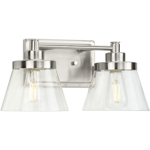 Progress Lighting Bath & Vanity Light - Hinton Collection Two-Light Brushed Nickel Clear Seeded Glass Farmhouse Bath Vanity Light - Model P300349-009