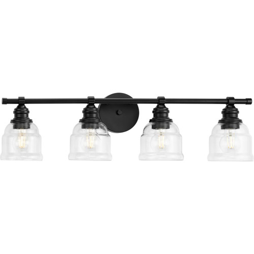 Progress Lighting Bath & Vanity Light - Ambrose Collection Four-Light Farmhouse Matte Black Clear Glass Bath Vanity Light - Model P300376-31M