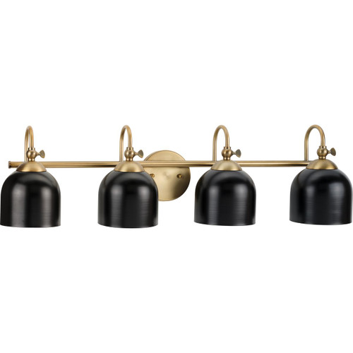 Progress Lighting Bath & Vanity Light - Dalton Collection Four-Light Farmhouse Vintage Brass Metal Shade Bath Vanity Light - Model P300384-163