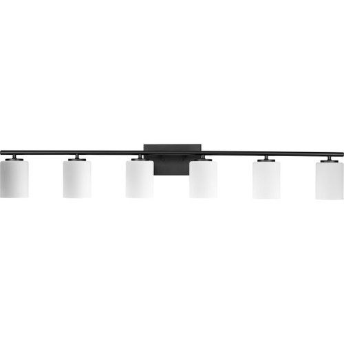 Progress Lighting Bath & Vanity Light - Replay Collection Six-Light Traditional Textured Black Etched White Glass Bath Vanity Light - Model P300385-031