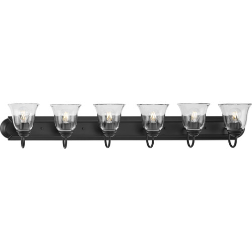 Progress Lighting Bath & Vanity Light - Six-Light Matte Black Transitional Bath and Vanity Light with Clear Glass for Bathroom - Model P300394-31M