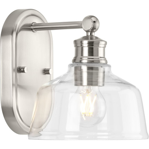 Progress Lighting Bath & Vanity Light - Singleton Collection One-Light 7.62" Brushed Nickel Farmhouse Vanity Light with Clear Glass Shade - Model P300395-009