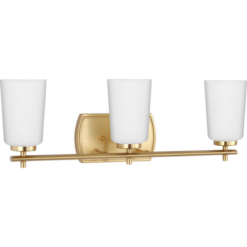 Progress Lighting Bath & Vanity Light - Adley Collection Three-Light Satin Brass Etched Opal Glass New Traditional Bath Vanity Light - Model P300467-012