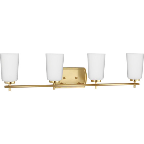 Progress Lighting Bath & Vanity Light - Adley Collection Four-Light Satin Brass Etched Opal Glass New Traditional Bath Vanity Light - Model P300468-012