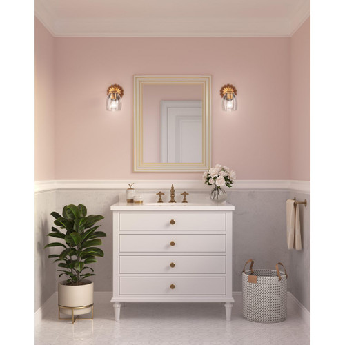 Progress Lighting Quillan Collection One-Light Soft Gold Transitional Bath & Vanity Light - Damp Location Listed Application Shot Model P300488-204