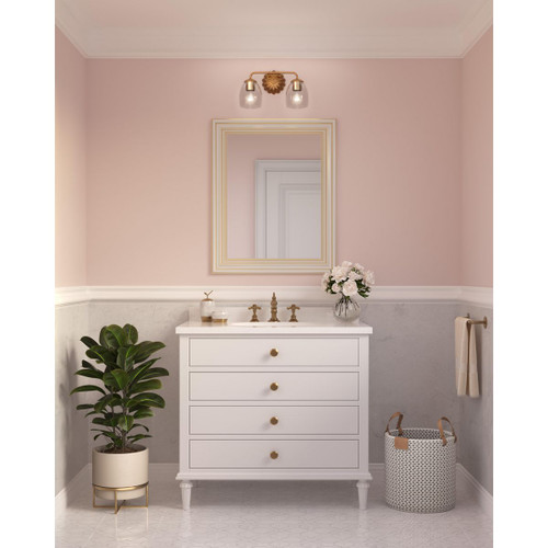 Progress Lighting Quillan Collection Two-Light Soft Gold Transitional Bath & Vanity Light - Damp Location Listed Application Shot Model P300489-204