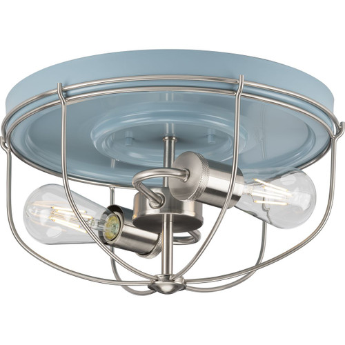 Progress Lighting Close-to-Ceiling Light - Medal Collection Two-Light Coastal Blue/Brushed Nickel Industrial Style Flush Mount Ceiling Light - Model P350195-164