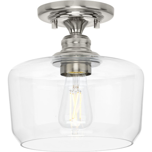 Progress Lighting Close-to-Ceiling Light - Aiken Collection One-Light Brushed Nickel Clear Glass Farmhouse Flush Mount Light - Model P350214-009