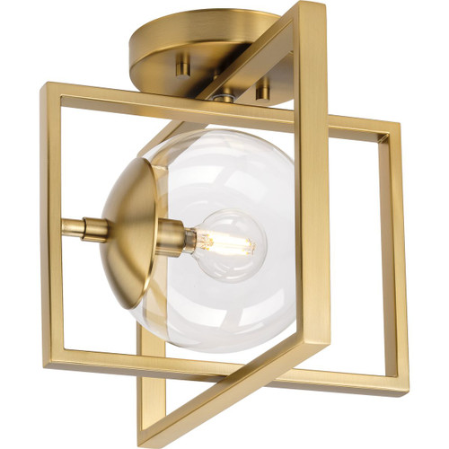 Progress Lighting Close-to-Ceiling Light - Atwell Collection 10" One-Light Mid-Century Modern Brushed Bronze Clear Glass Semi-Flush Mount Light - Model P350218-109