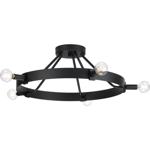 Progress Lighting Close-to-Ceiling Light - Breckenridge Collection Five-Light Matte Black Rustic Farmhouse Semi-Flush Mount - Model P350240-31M