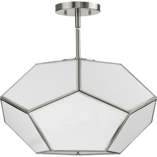 Progress Lighting Close-to-Ceiling Light - Latham Collection 18 in. Three-Light Brushed Nickel Contemporary Flush Mount - Model P350261-009