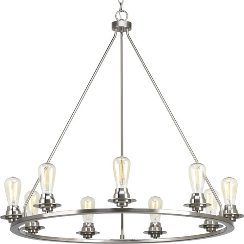 Progress Lighting Chandeliers Light - Debut Collection Nine-Light Brushed Nickel Farmhouse Chandelier Light - Model P400016-009