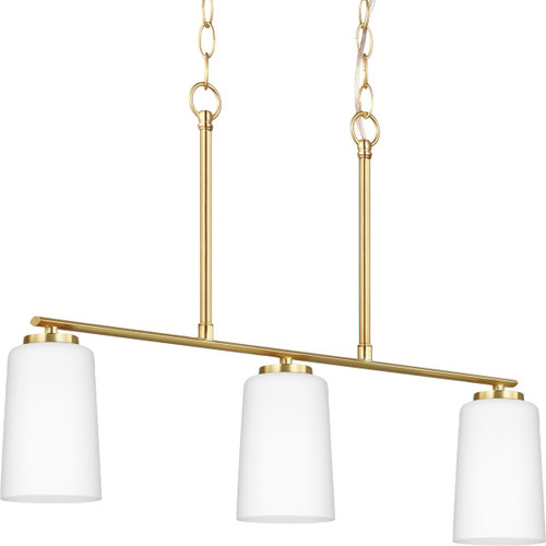 Progress Lighting Island/Linear Light - Adley Collection Three-Light Satin Brass Etched White Glass New Traditional Linear Chandelier - Model P400348-012