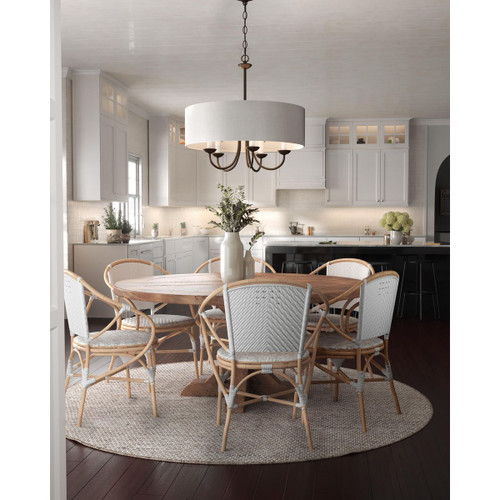 Progress Lighting Drum Shade Collection Five-Light Antique Bronze White Textured Linen Shade Farmhouse Chandelier Light - Dry Location Listed Application Shot Model P4217-20