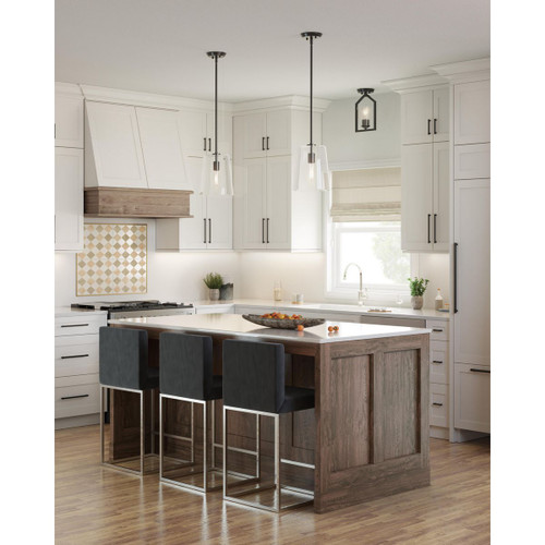 Progress Lighting Clarion Collection One-Light Black Clear Glass Transitional Pendant - Dry Location Listed Application Shot Model P500241-031